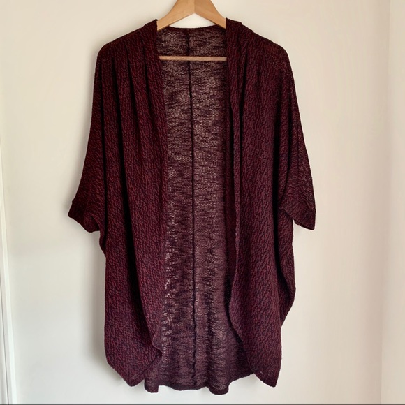 Marled Burgundy & Black Open Knit Dolman Cardigan - Picture 2 of 6